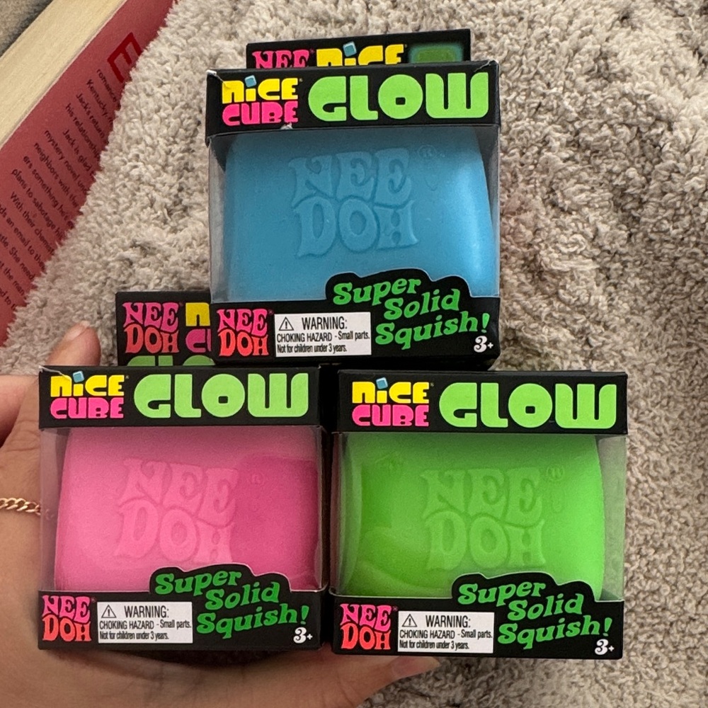 NeeDoh Nice Cube Glow – Kids Sensory Squishy (select one-Blue, Pink, Green)